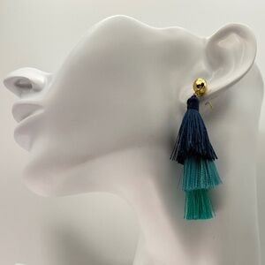 GORJANA Gold Hammered Disc & Dark Teal Silk Tassel Drop Earrings